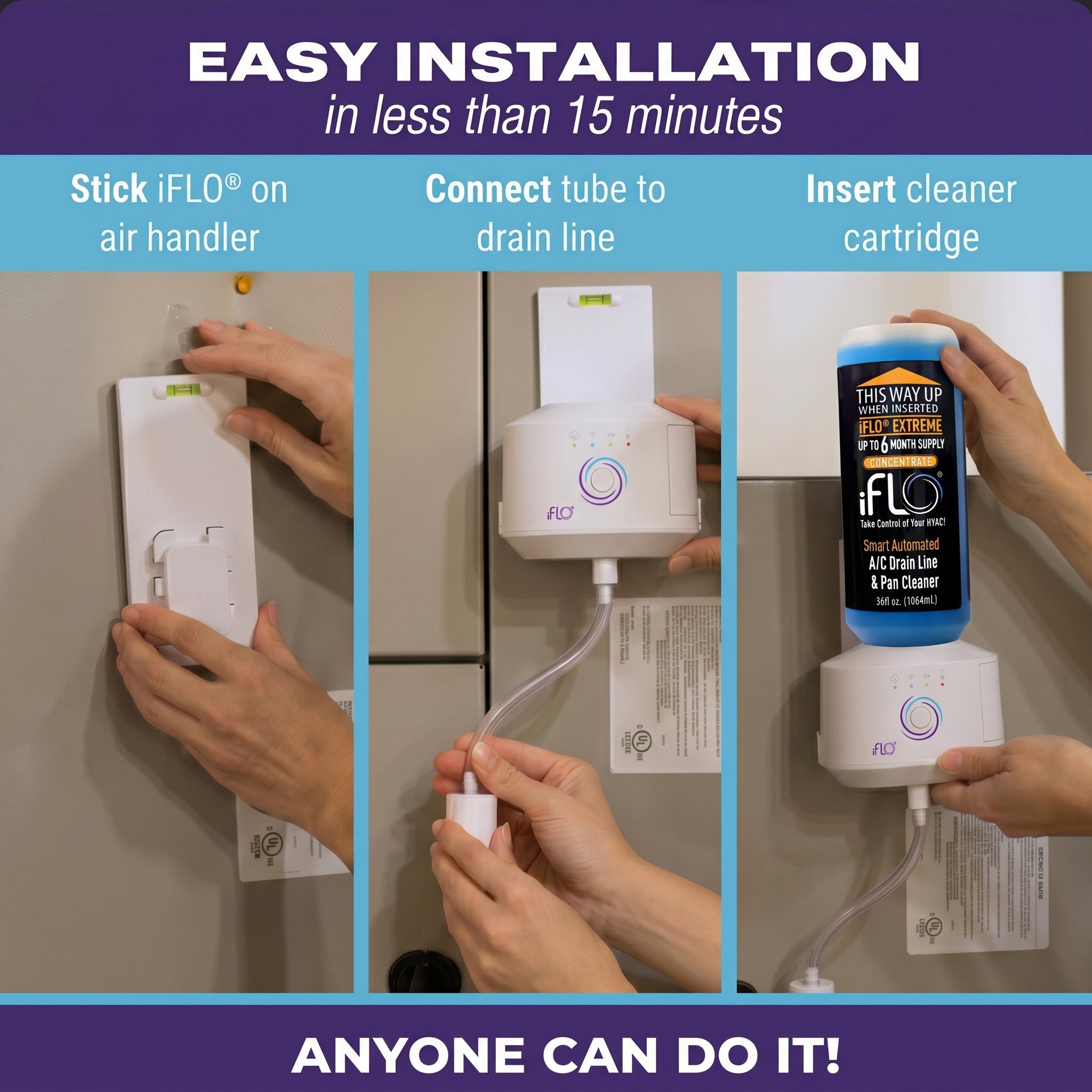iFLO® Smart Automated A/C Drain Line Cleaning System, Includes 3 Month or 6 Month Cartridge