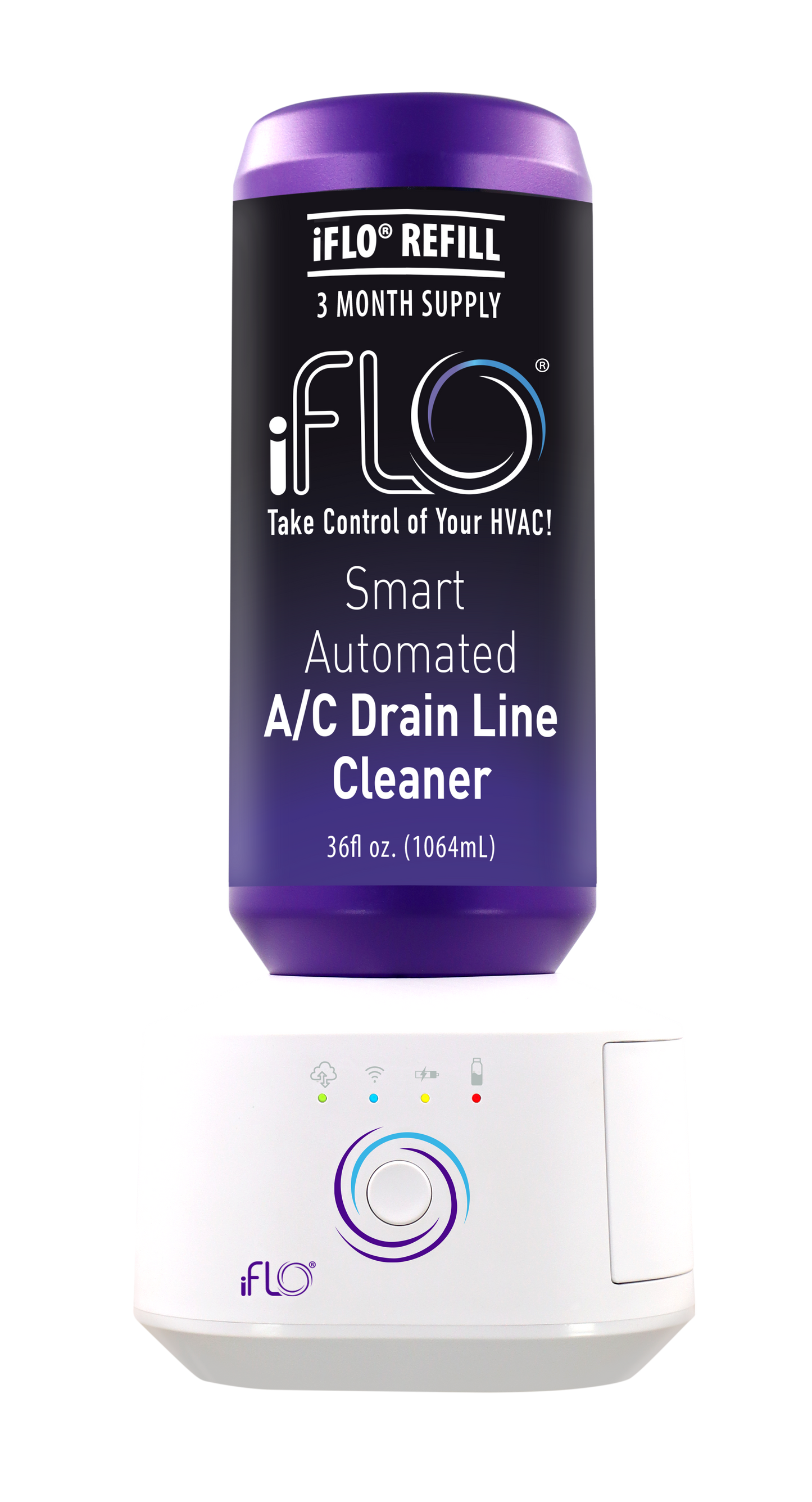 iFLO®  Smart Automated AC Drain Line Cleaning System, Includes 36oz Cleaner Cartridge