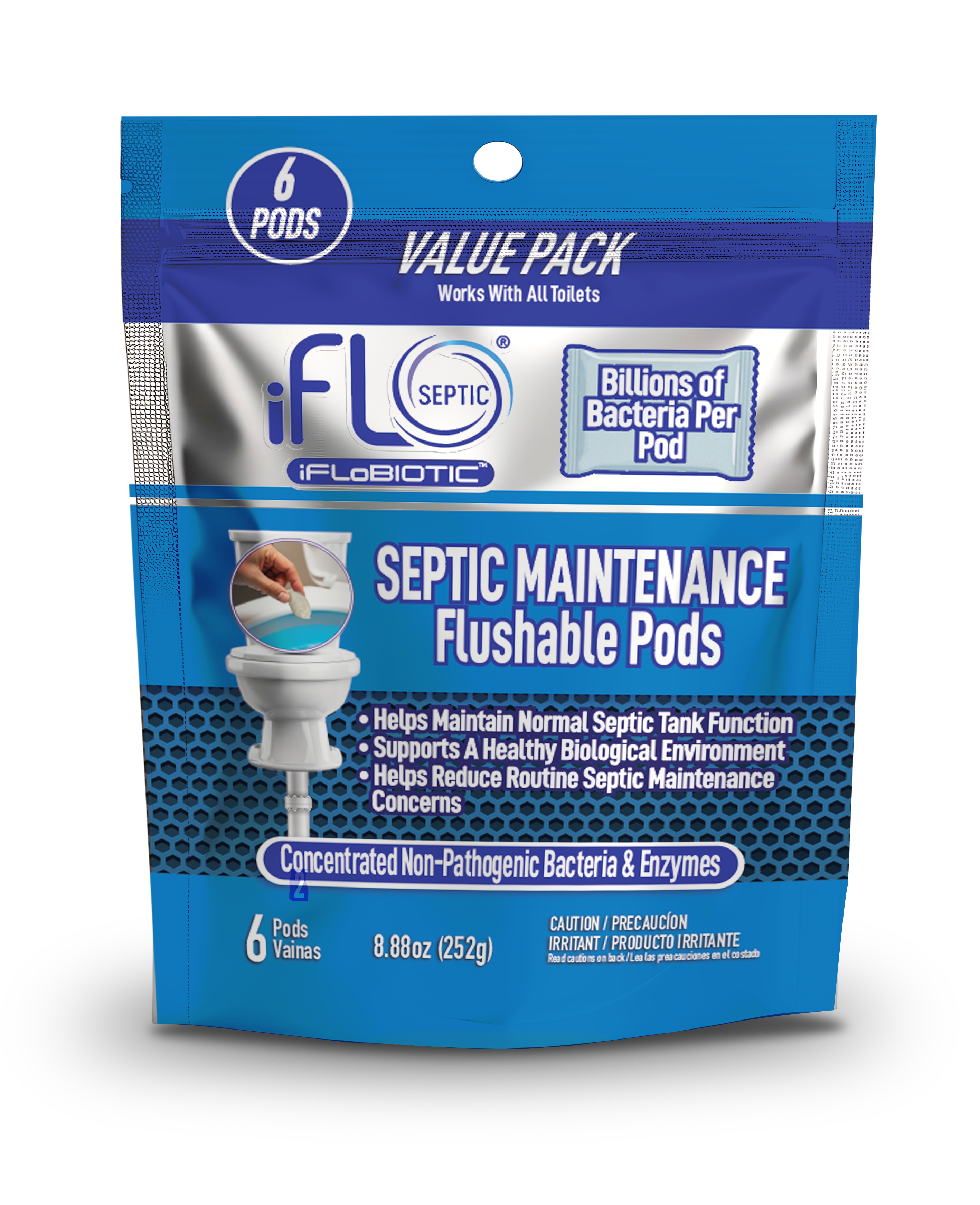 iFLO® Septic Maintenance Flushable Pods with iFLOBiotic™ Enzymes, 6-Pack