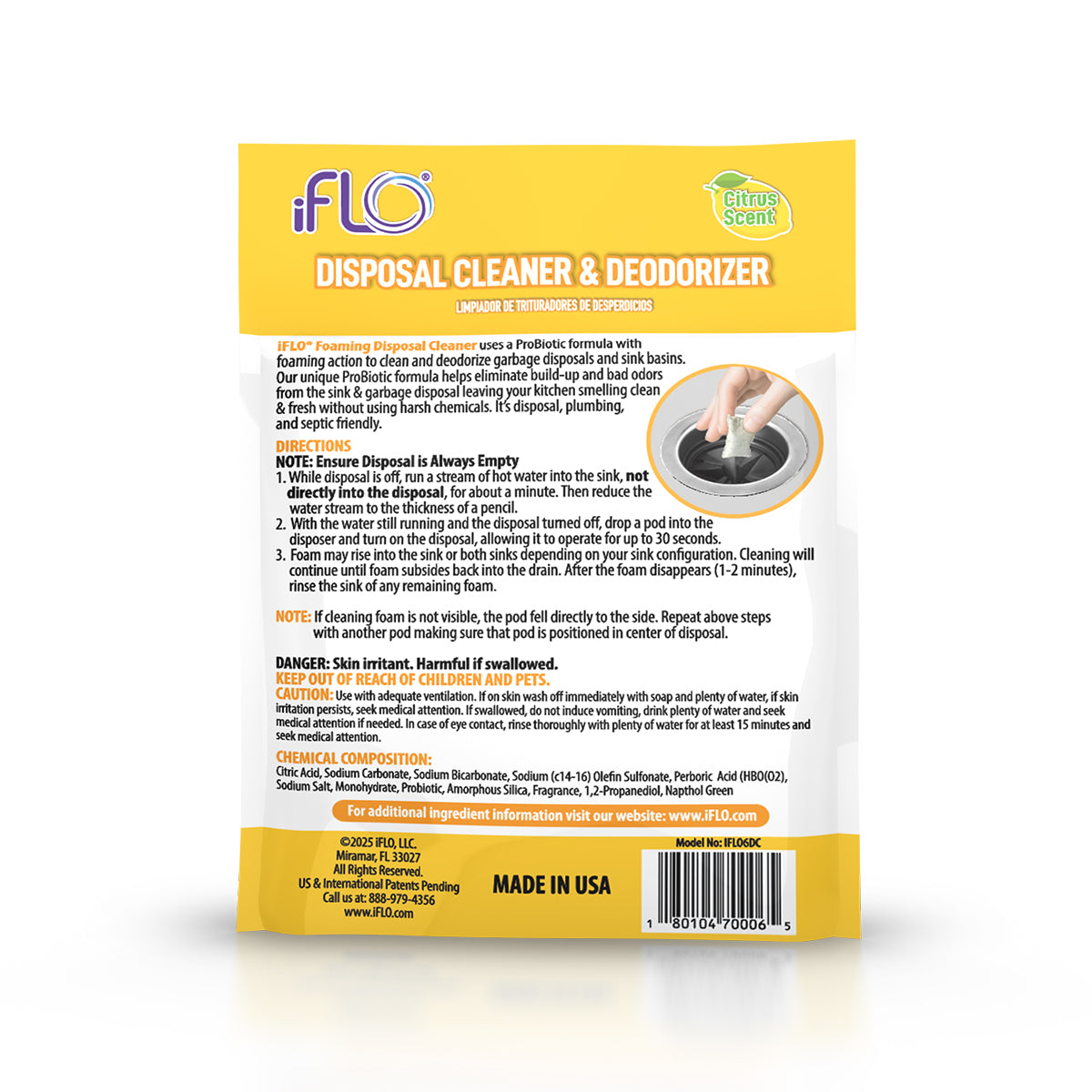 iFLO® Foaming Garbage Disposal Cleaner Pods with iFLOBiotic™ Enzymes, 6 Pack