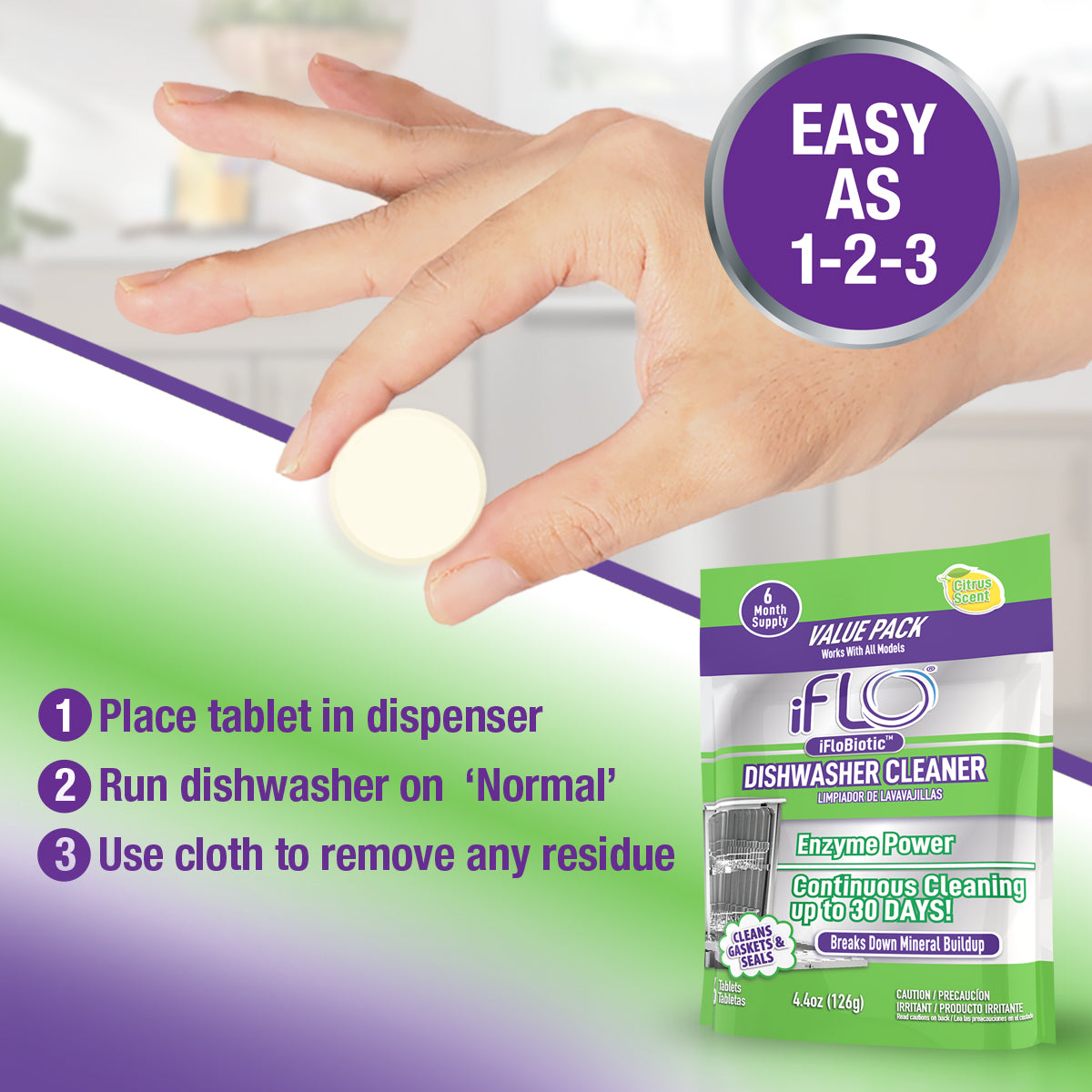 iFLO® Dishwasher Cleaner Tablets  with iFLOBiotic™, 6 Pack