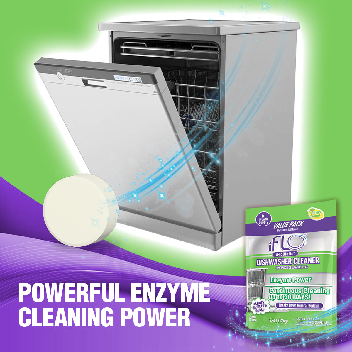 iFLO® Dishwasher Cleaner Tablets  with iFLOBiotic™, 6 Pack