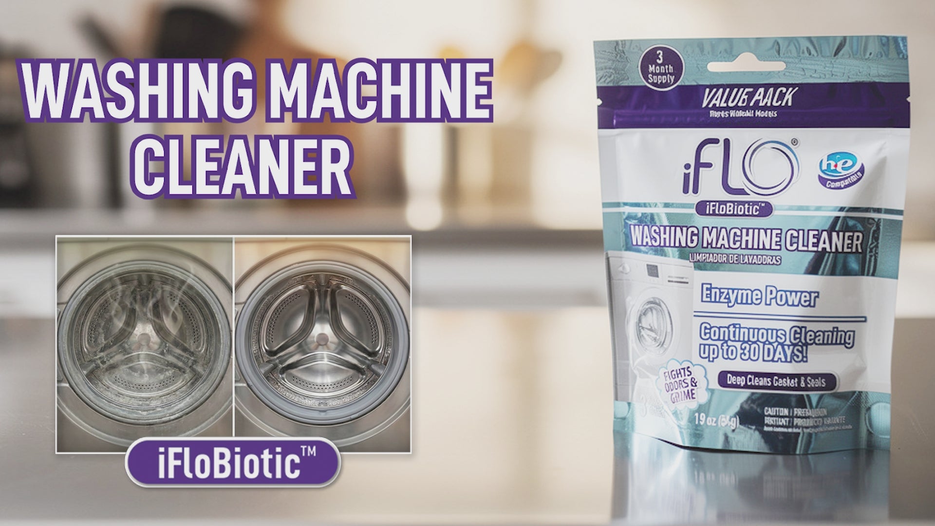 Load video: iFLO® Washing Machine Cleaner Tablets with iFLOBiotic™, 3 Pack